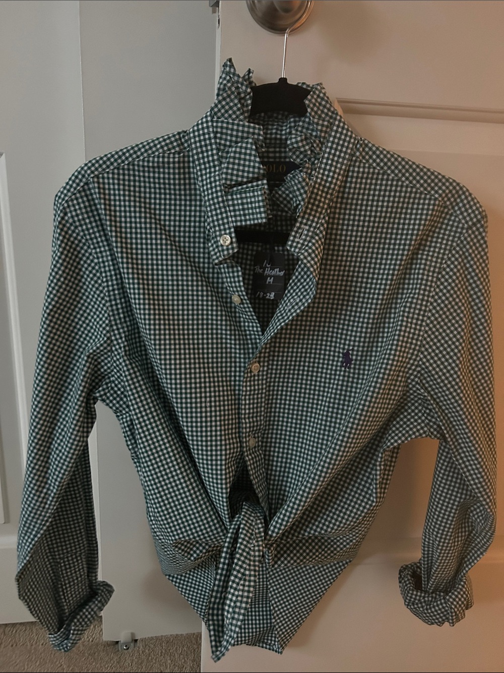 Polo by Ralph Lauren Green Gingham Button-Down Shirt with Purple Pony